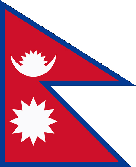  14. Непал  Национальный флаг Непала - единственный непрямоугольный национальный флаг и один из двух непрямоугольных флагов суверенного образования (другой - флаг штата Огайо, США). Флаг представляет собой упрощённую комбинацию вымпелов двух ветвей династии Рана - прошлых правителей страны.