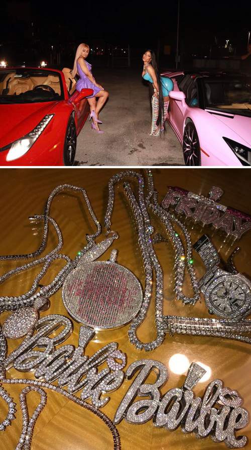 Ники Минаж поделилась снимками своего розового Lamborghini и бриллиантовых ожерелий Барби